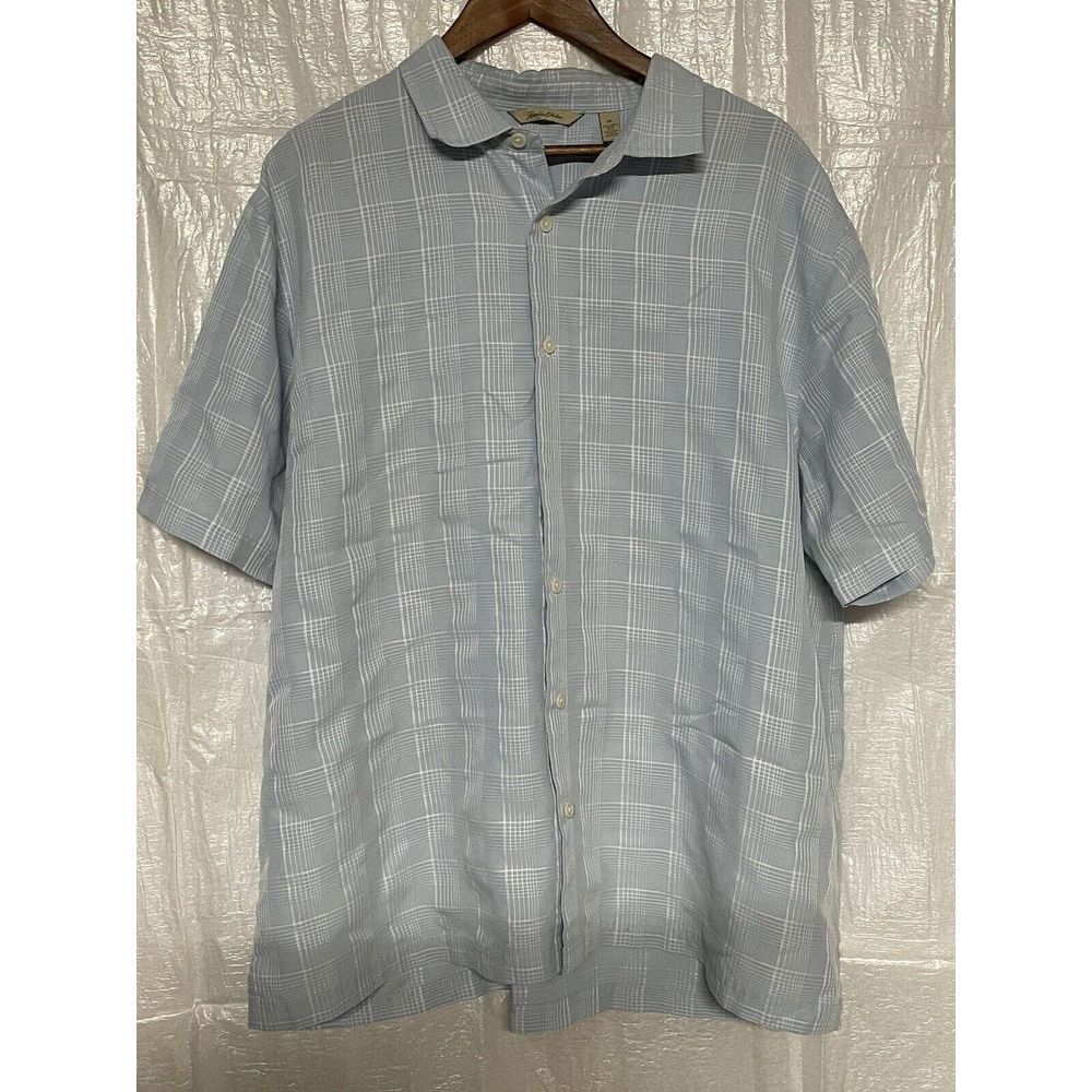 Paradise Collection Light Gray Plaid Short Sleeve Button Shirt XXL Casual Summer